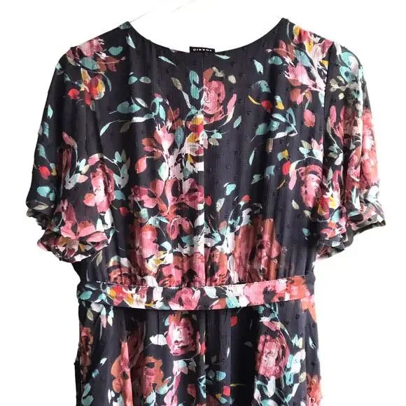 Torrid Faux Wrap High Low Midi Dress Size 2X Swiss Dot Floral Flutter Sleeves - Picture 11 of 16